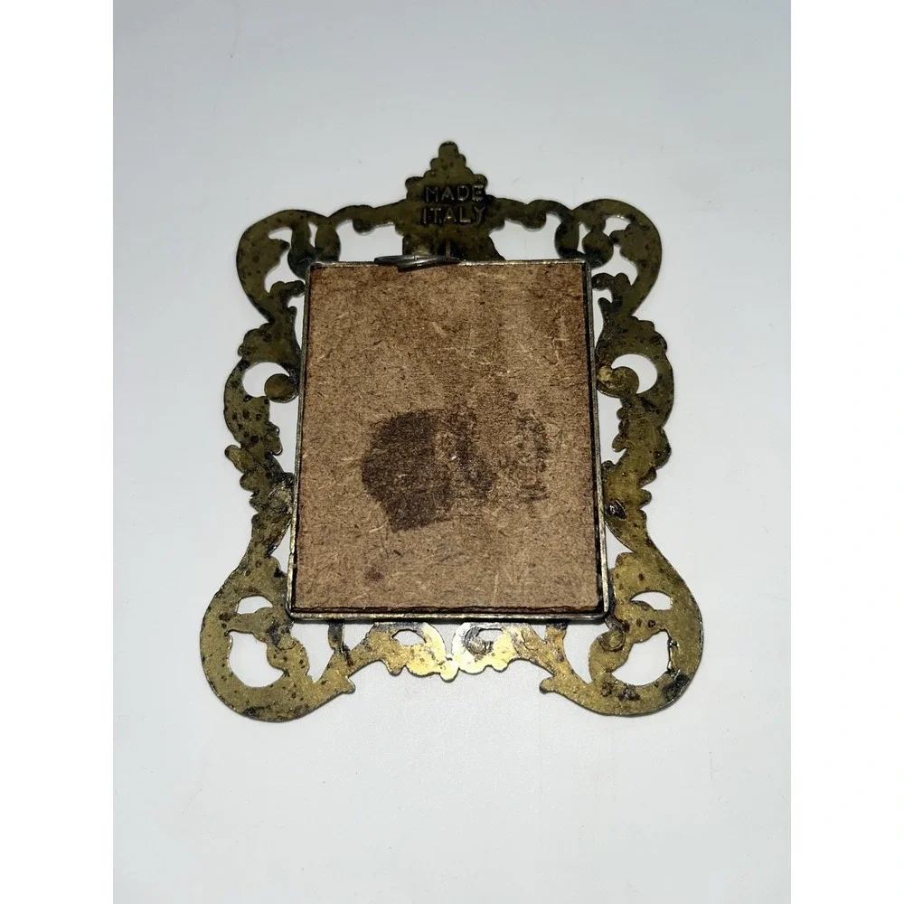 Vintage Italian Miniature Brass Frames Pair The Blue Boy And Floral 4